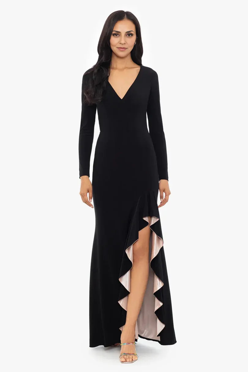 Vestido de madre de la novia, vestido de noche con escote en V, manga larga y volantes, largo hasta el suelo, para madre de la novia / Tiendas con vestidos de fiesta